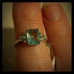 Size 5 Silver ring with Blue and Clear Stones